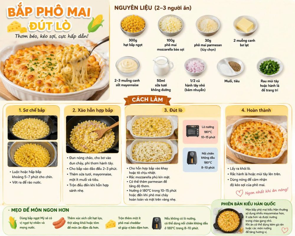 Cách làm bắp phô mai đút lò đơn giản
