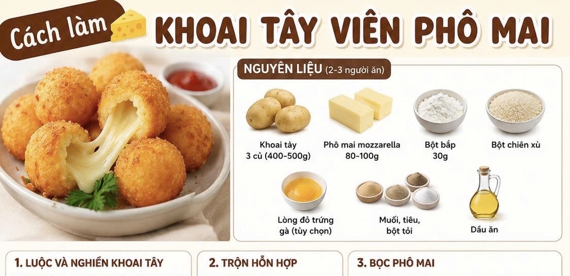 Cách làm khoai tây viên phô mai