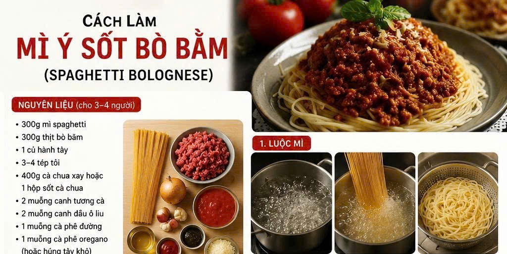 cách làm mì Ý sốt bò bằm bằm chi tiết